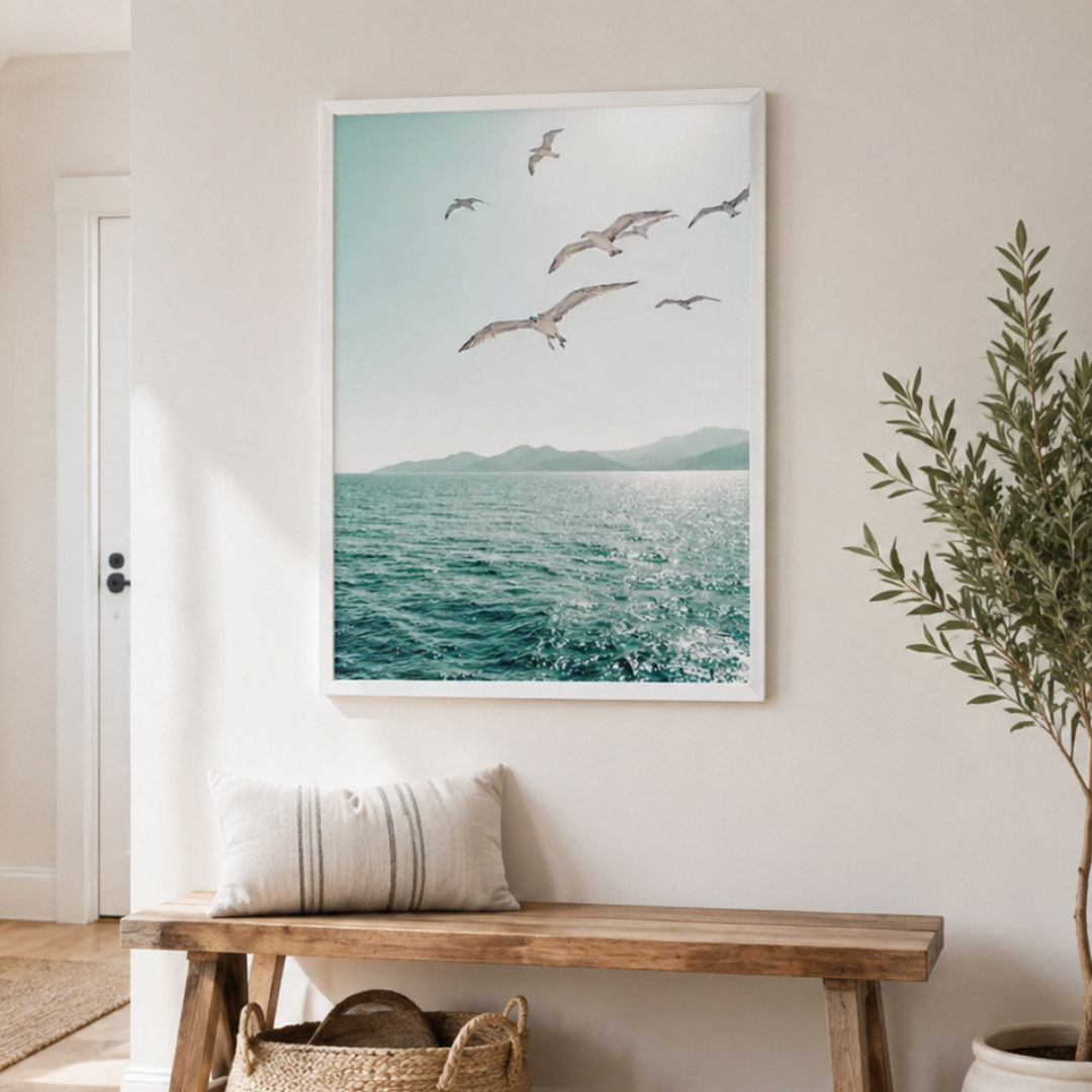 Seagulls Over the Ocean Coastal Canvas Print