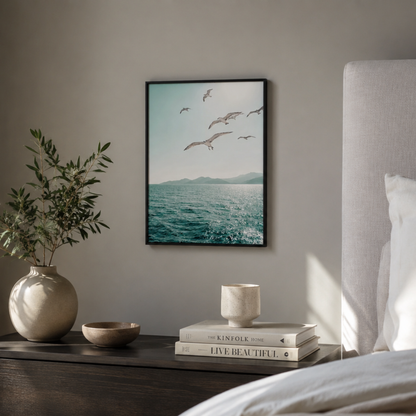 Seagulls Over the Ocean Coastal Canvas Print