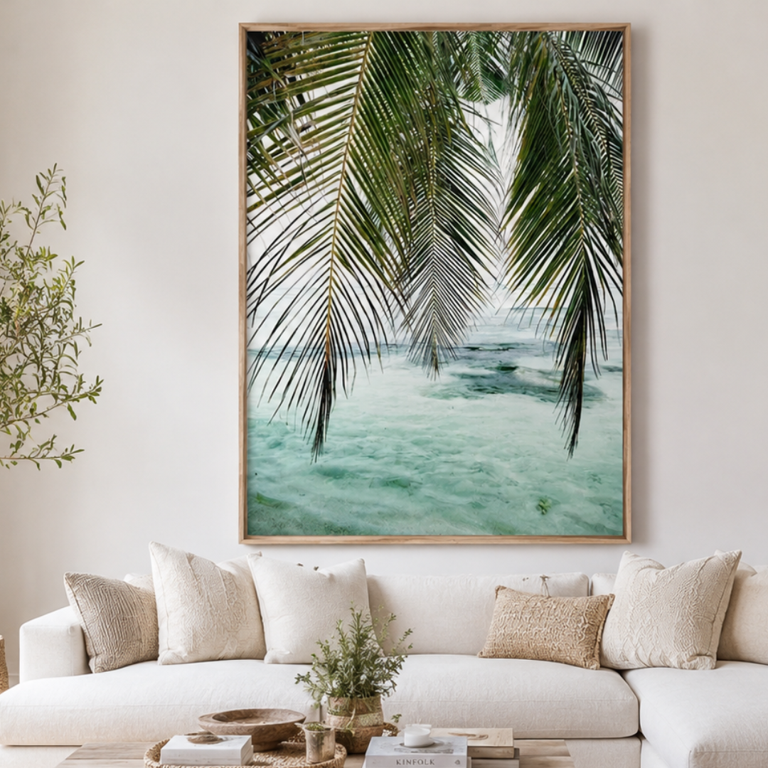 Tropical Palm Leaves Ocean Canvas Print