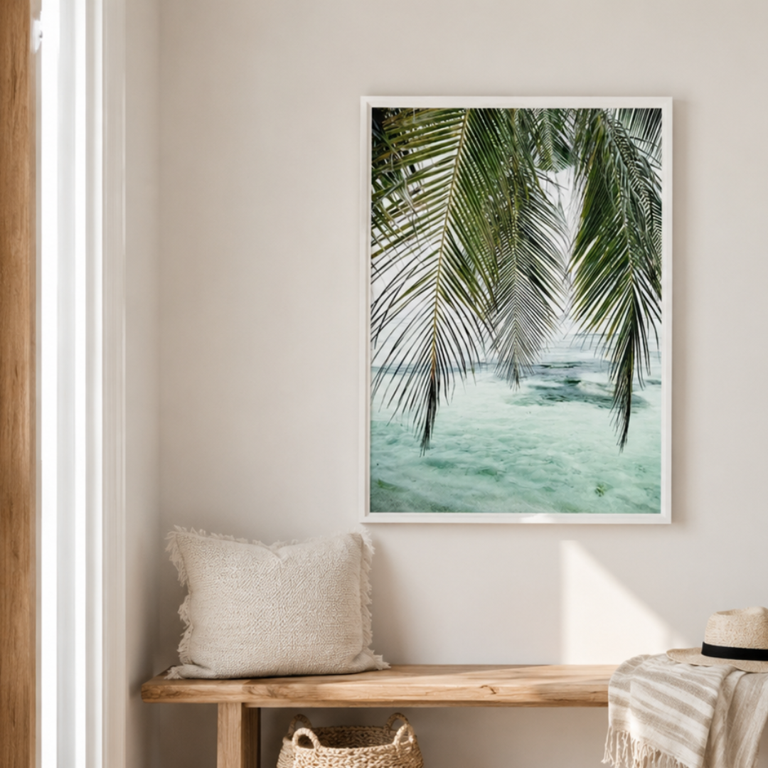 Tropical Palm Leaves Ocean Canvas Print