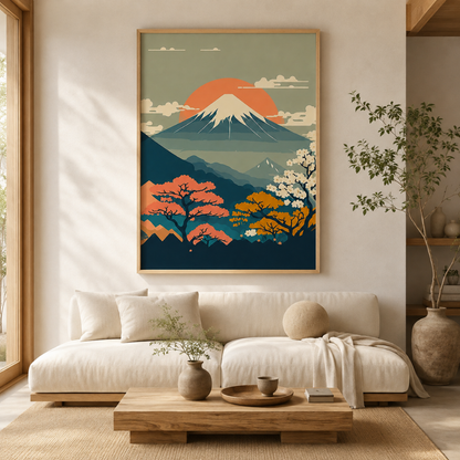 Japanese Mount Fuji Sunset Blossom Canvas Print