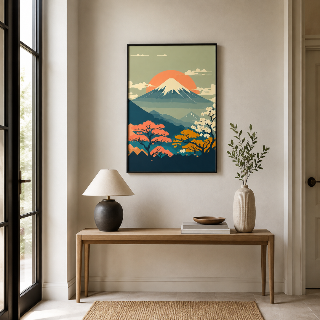 Japanese Mount Fuji Sunset Blossom Canvas Print