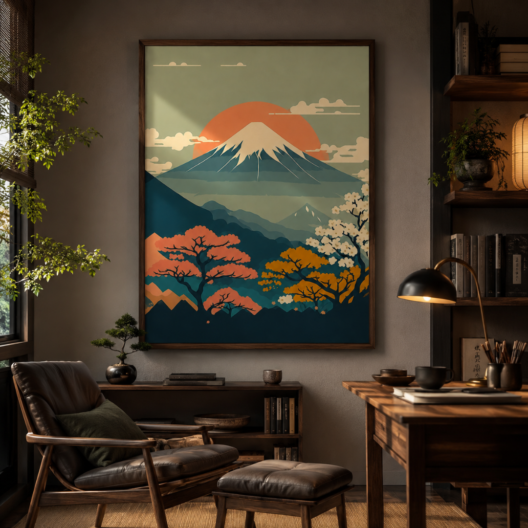 Japanese Mount Fuji Sunset Blossom Canvas Print
