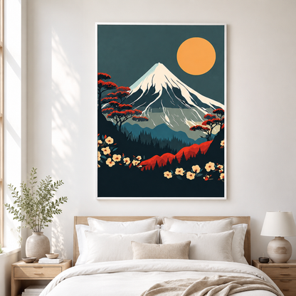 Mount Fuji Golden Sun Blossom Canvas Print