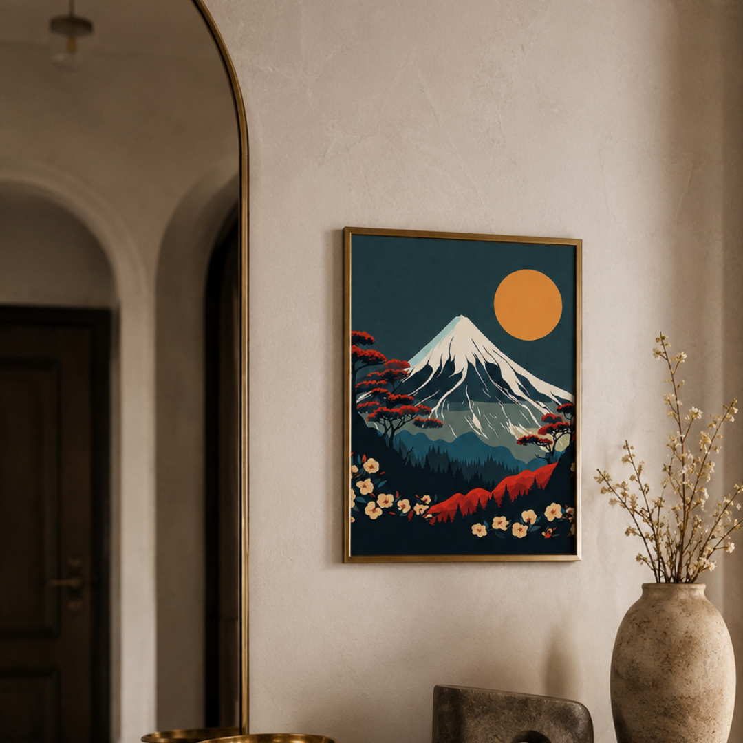 Mount Fuji Golden Sun Blossom Canvas Print