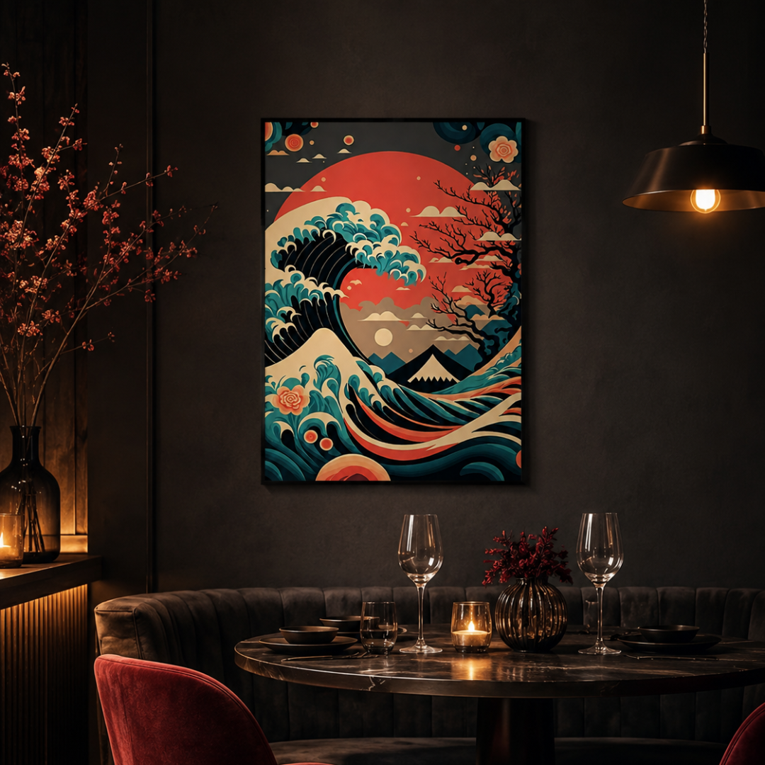 Japanese Great Wave Red Sun Canvas Print