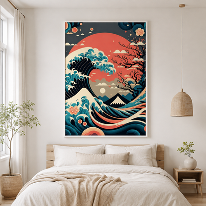 Japanese Great Wave Red Sun Canvas Print