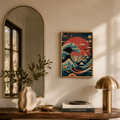 Japanese Great Wave Red Sun Canvas Print
