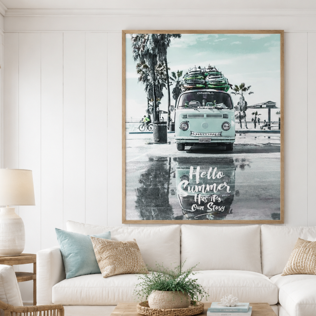 Hello Summer Retro Surf Camper Van Canvas Print