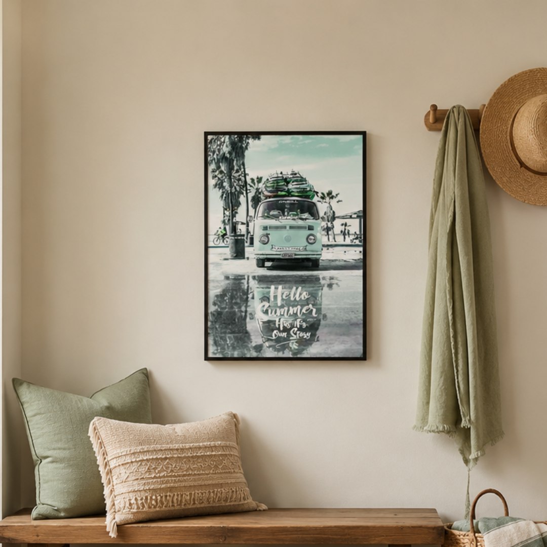 Hello Summer Retro Surf Camper Van Canvas Print