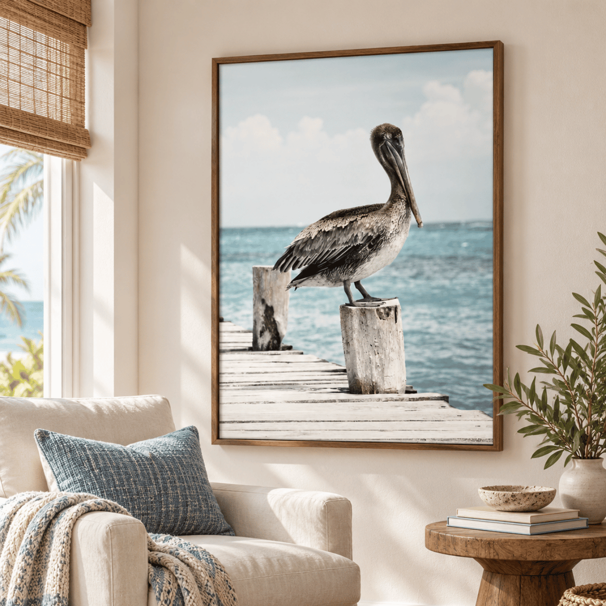 Pelican On The Pier Canvas Print