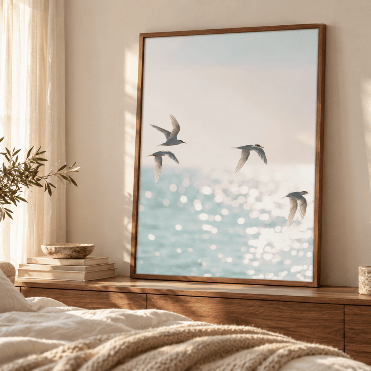 Sunlit Flight Coastal Canvas Print