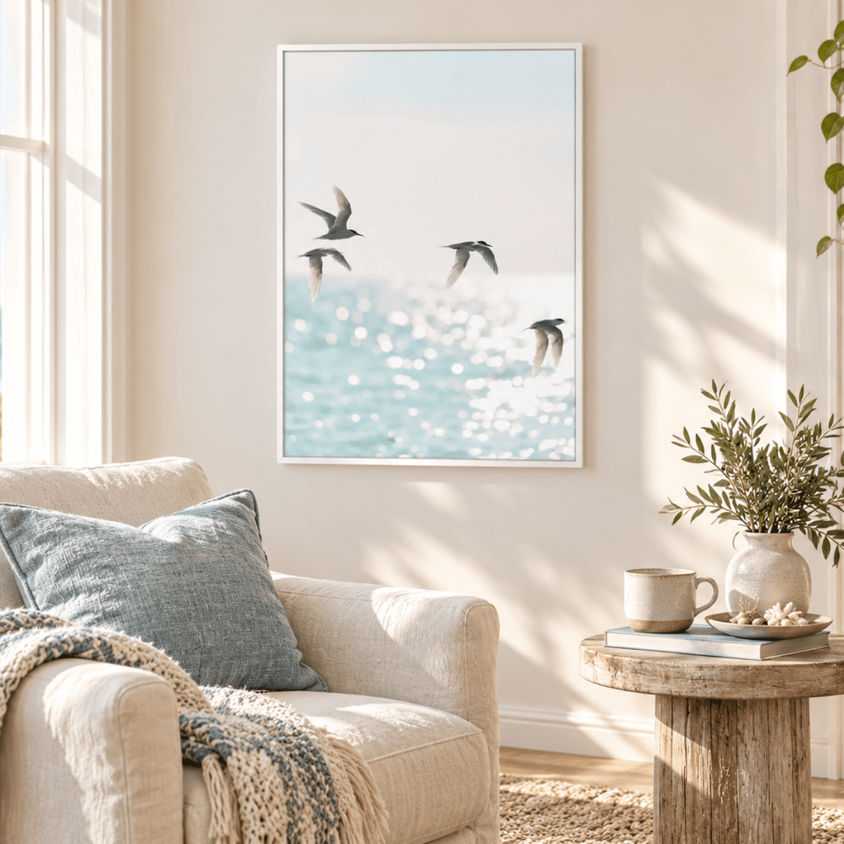 Sunlit Flight Coastal Canvas Print