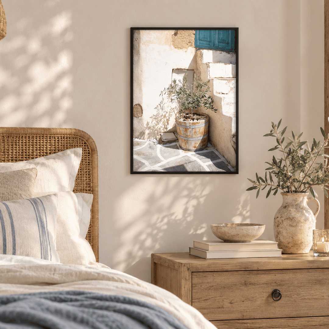 Turquoise Shutters Olive Tree Canvas Print
