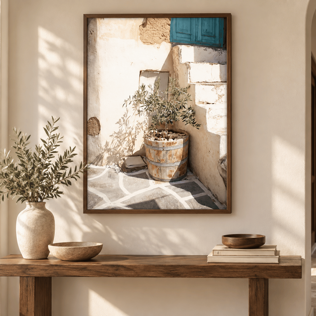 Turquoise Shutters Olive Tree Canvas Print