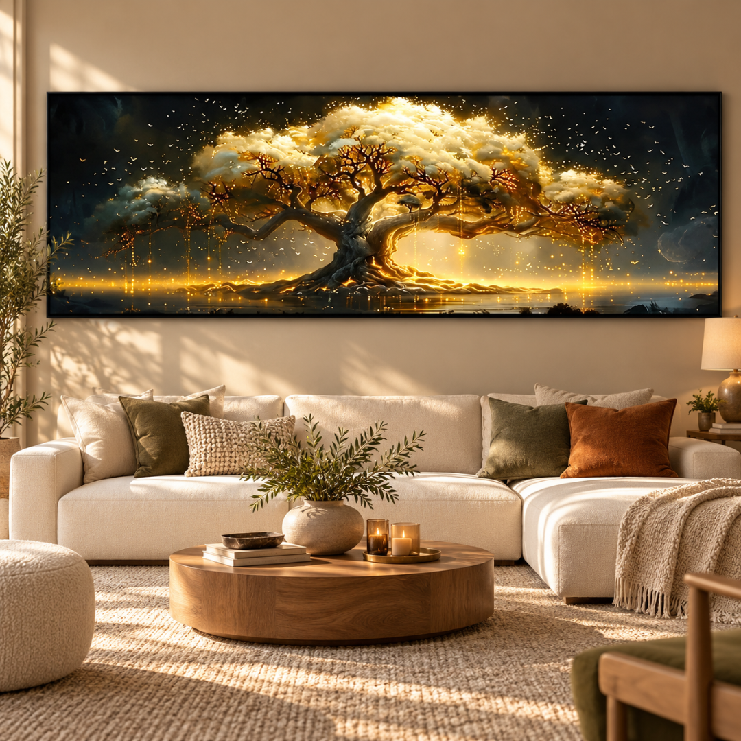 Golden Reverie Tree Panoramic Canvas Print