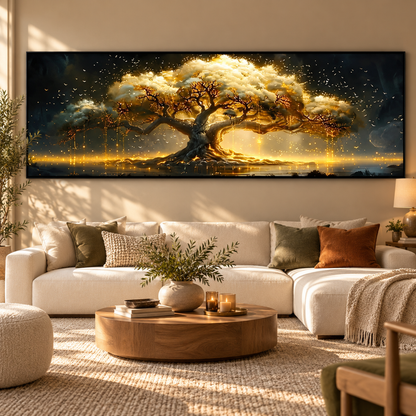 Golden Reverie Tree Panoramic Canvas Print