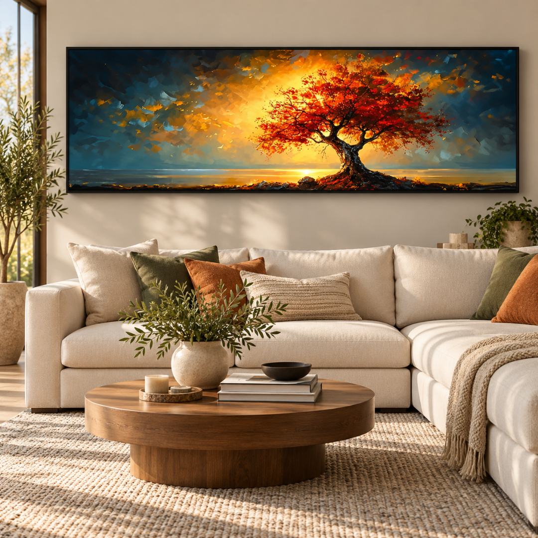 Ember Tree At Sunset Panoramic Canvas Print