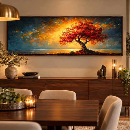Ember Tree At Sunset Panoramic Canvas Print
