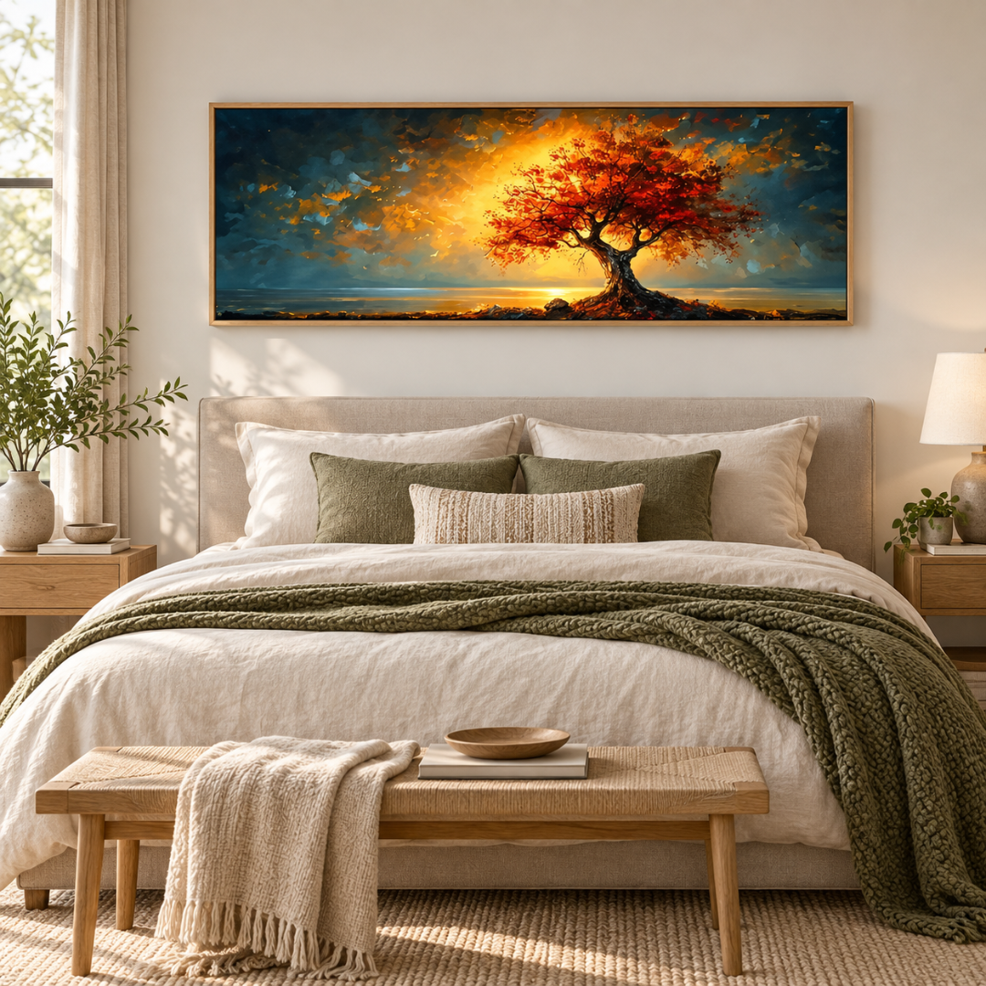 Ember Tree At Sunset Panoramic Canvas Print