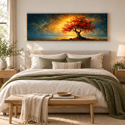Ember Tree At Sunset Panoramic Canvas Print