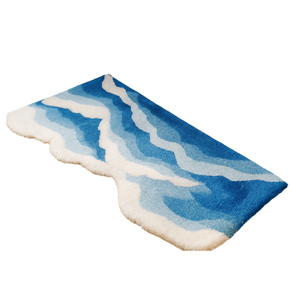Japanese Blue Sea Waves Tufted Rug