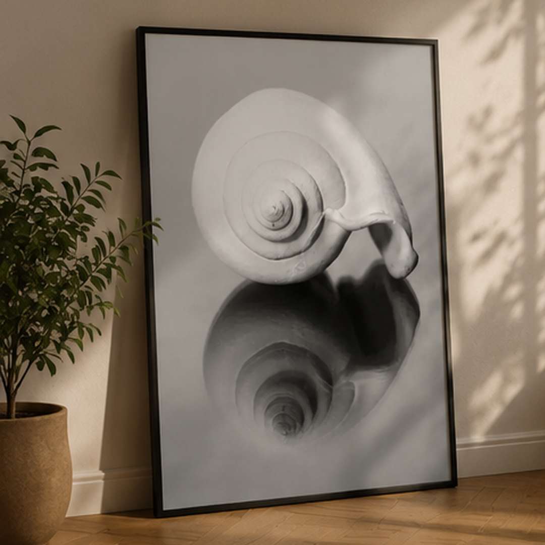 Quiet Reflection Shell Black & White Canvas Print