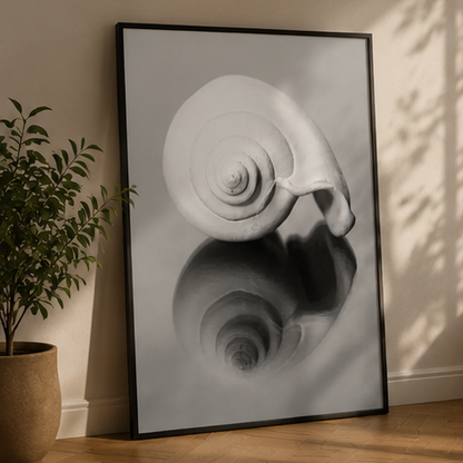 Quiet Reflection Shell Black & White Canvas Print