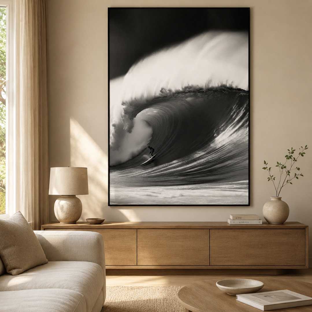 Inside the Break Surfing Black & White Canvas Print