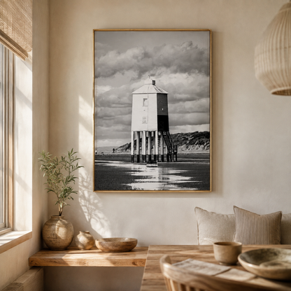 Tidewatch Lighthouse Black & White Canvas Print
