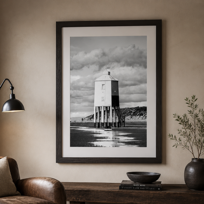 Tidewatch Lighthouse Black & White Canvas Print