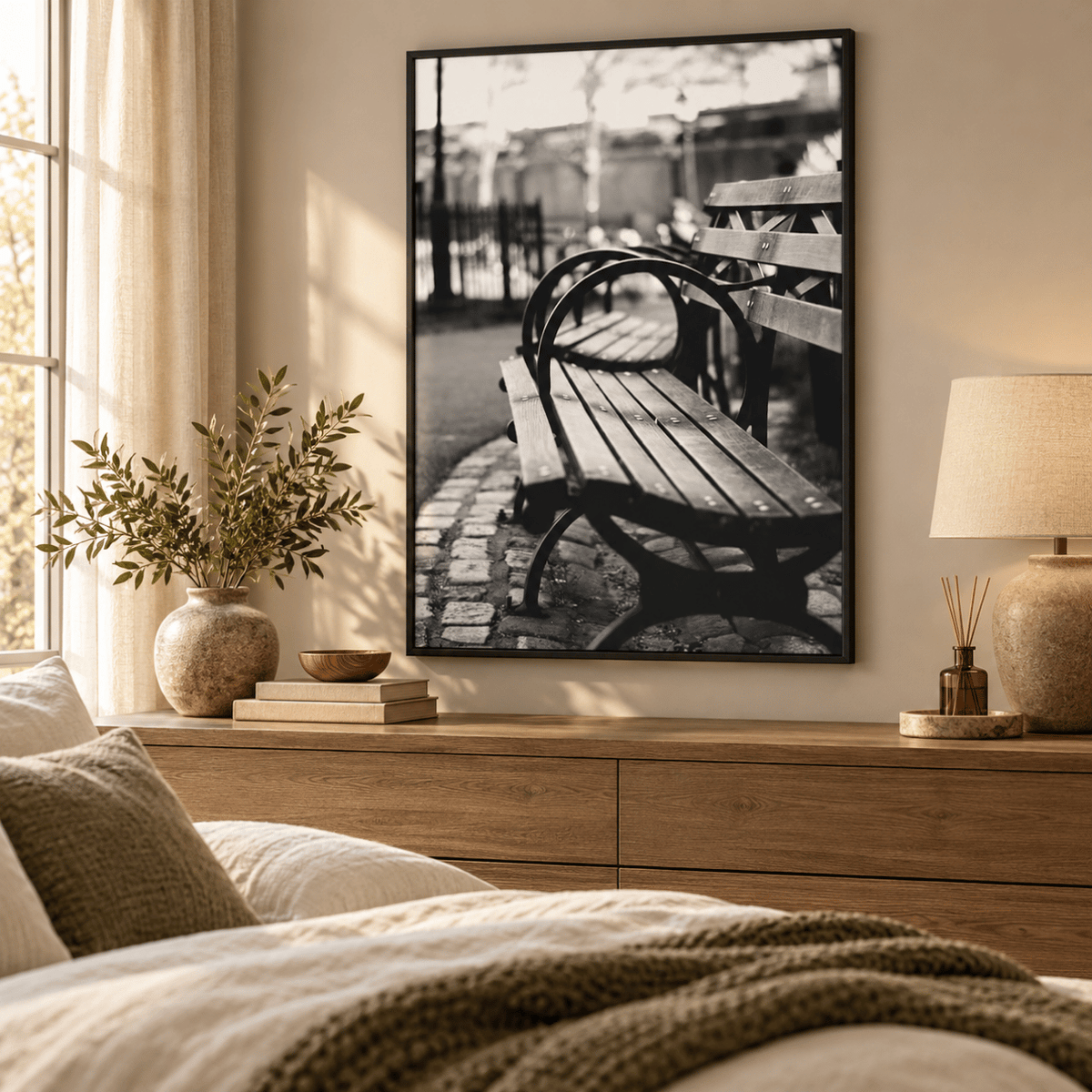 Quiet Corner Park Bench Canvas Print