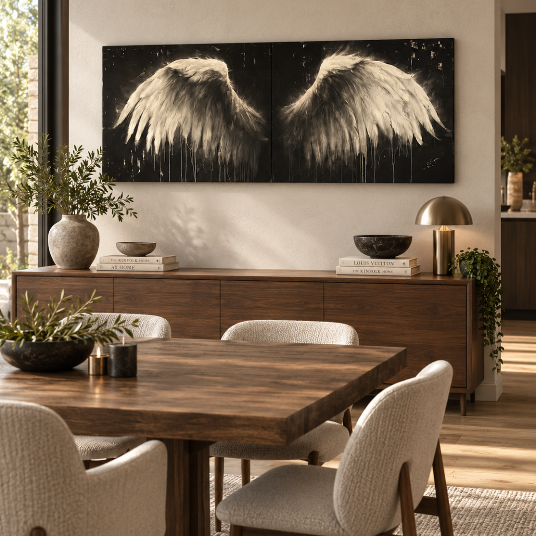 Ivory Angel Wings Panoramic Canvas Print