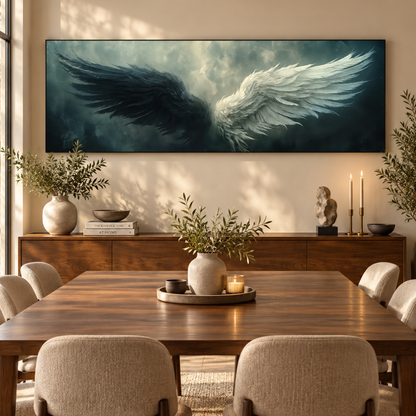Celestial Balance Angel Wings Panoramic Canvas Print