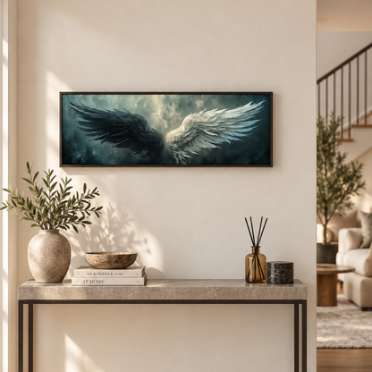 Celestial Balance Angel Wings Panoramic Canvas Print