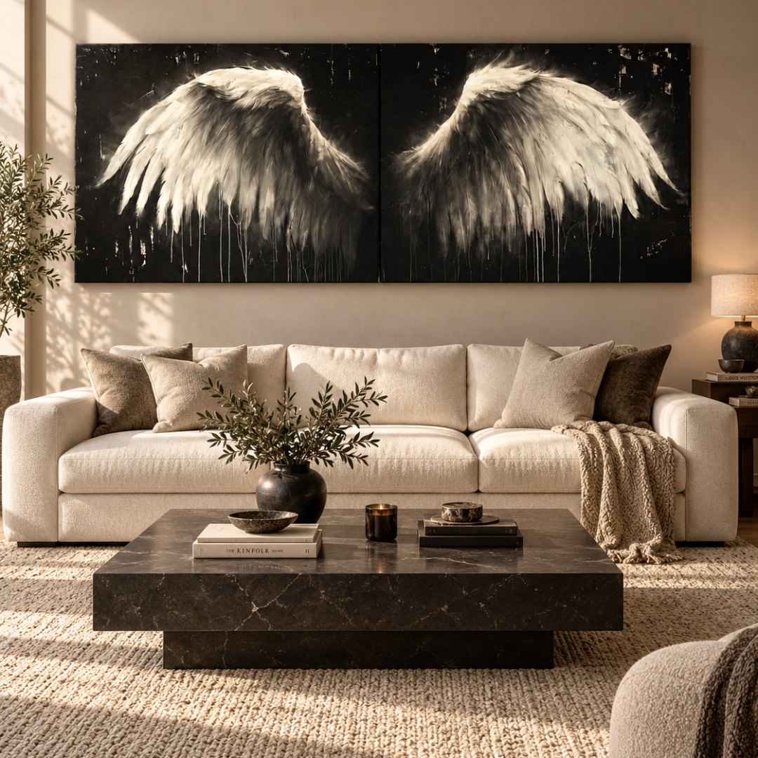 Ivory Angel Wings Panoramic Canvas Print